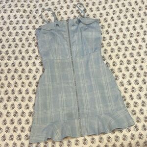Light Blue Plaid Mini Dress